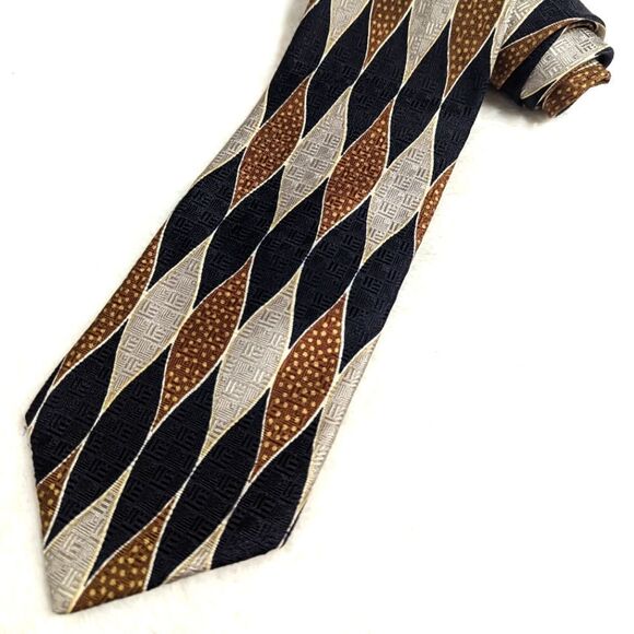 Men's Vintage 100% Silk Tie By Geoffrey Beene -Elongated Diamond Motif - Picture 7 of 13